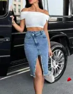 Jupe Jean Travesti jupe jean fente, vue 4