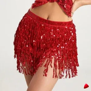 Jupe Sequins Travesti jupe sequins franges, image principale, conçue pour morphologie homme féminisé