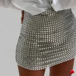 Mini Jupe Paillettes Travesti mini-jupe paillettes argent, image principale, conçue pour morphologie homme féminisé