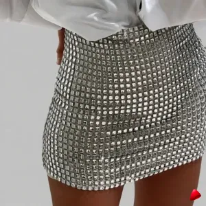 Mini Jupe Paillettes Travesti mini-jupe paillettes argent, image principale, conçue pour morphologie homme féminisé