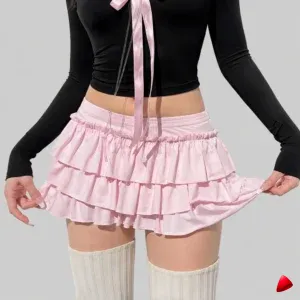 Mini Jupe Volants Travesti mini-jupe volants rose, image principale, conçue pour morphologie homme féminisé