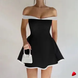 Robe A-line Travesti robe A-line bicolore, image principale, conçue pour morphologie homme féminisé
