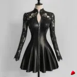 Robe Cuir Dentelle Travesti robe cuir dentelle, image principale, conçue pour morphologie homme féminisé