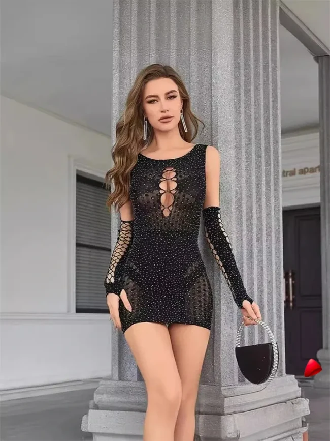 Robe Strass Travesti robe strass ajourée, vue 2