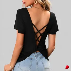 Tee Dos Crisscross Travesti tee dos crisscross, image principale, conçue pour morphologie homme féminisé