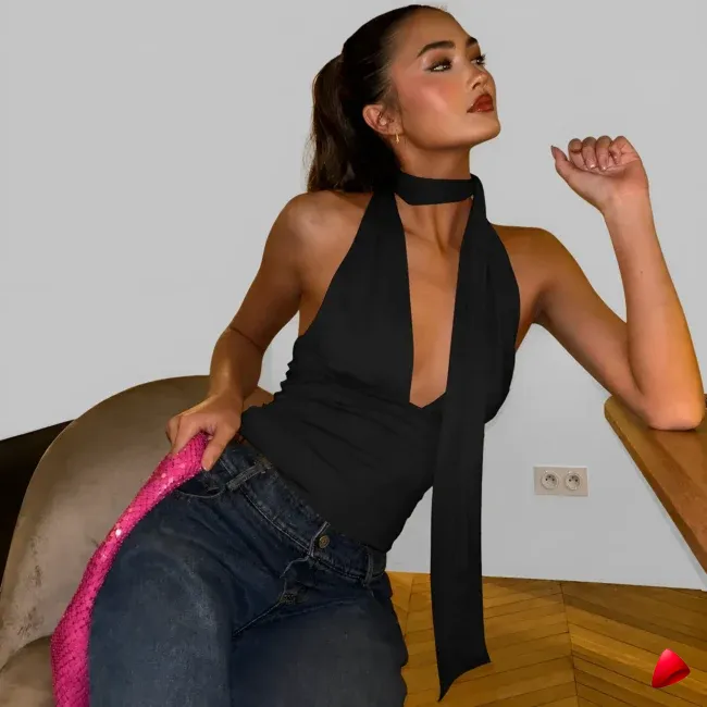 Top Foulard Travesti top foulard halter, image principale, conçue pour morphologie homme féminisé