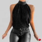Top Halter Plissé Travesti top halter plissé, image principale, conçue pour morphologie homme féminisé