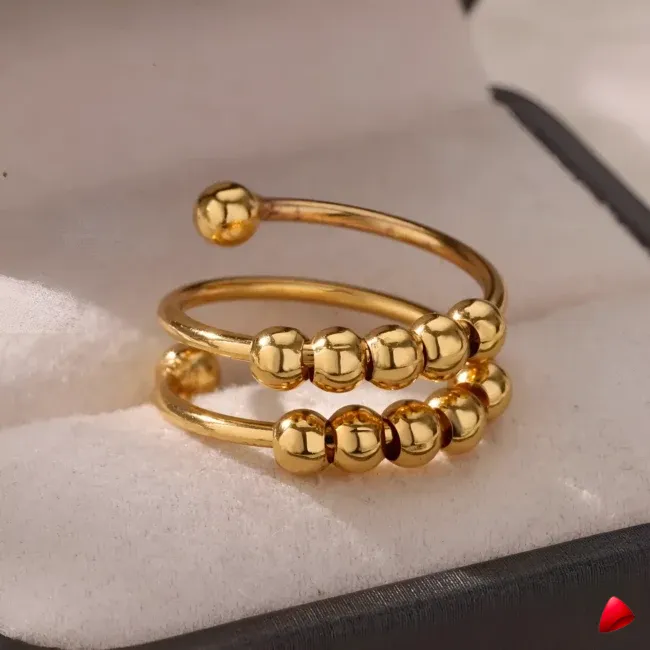 Bague Travesti Boules Or Spirale Reglable Acier - galerie