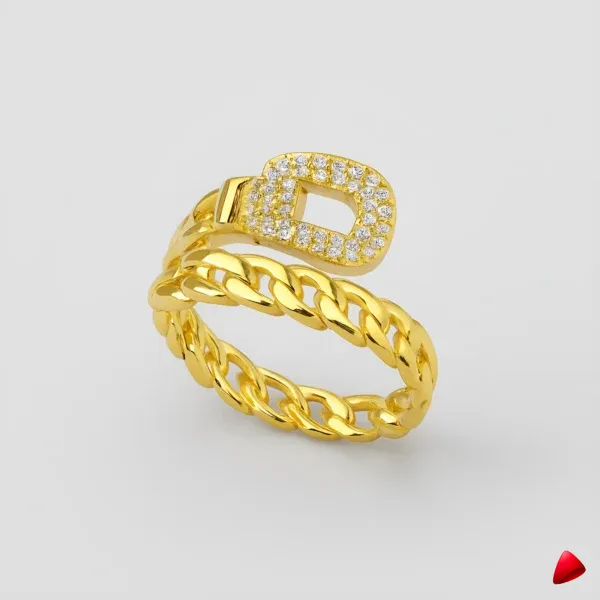 Bague Travesti Chaine Curb Initiale Pave Zircon - image principale