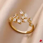 Bague Travesti Couronne Feuilles Marquise Zircon Or - galerie
