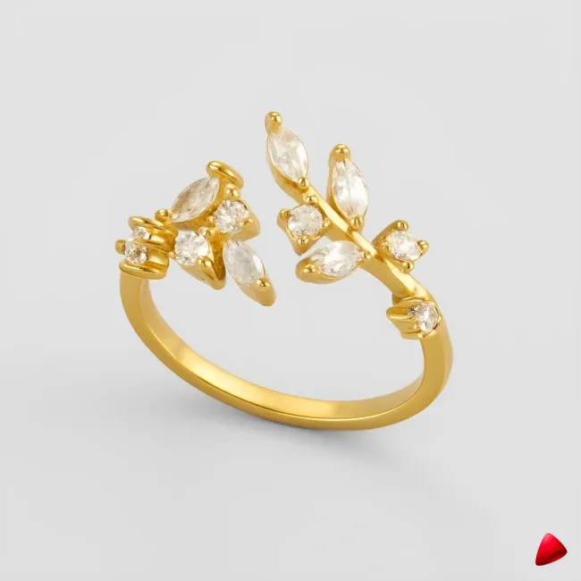 Bague Travesti Couronne Feuilles Marquise Zircon Or - image principale
