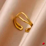 Bague Travesti Double Anneau Croise Or Acier - galerie