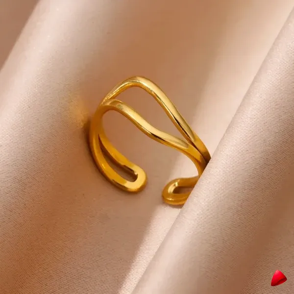 Bague Travesti Double Anneau Croise Or Acier - galerie