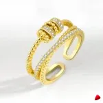 Bague Travesti Double Anneau Zircon Argent Reglable Acier - galerie