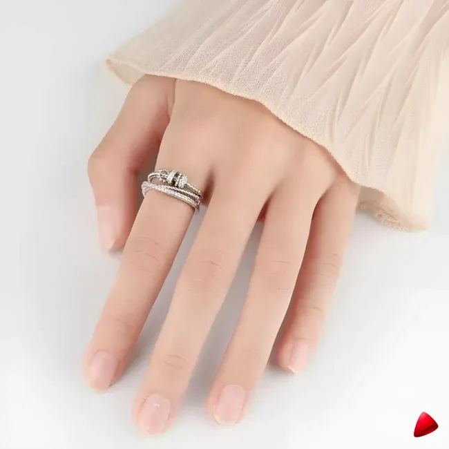 Bague Travesti Double Anneau Zircon Argent Reglable Acier - galerie