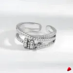 Bague Travesti Double Anneau Zircon Argent Reglable Acier - galerie