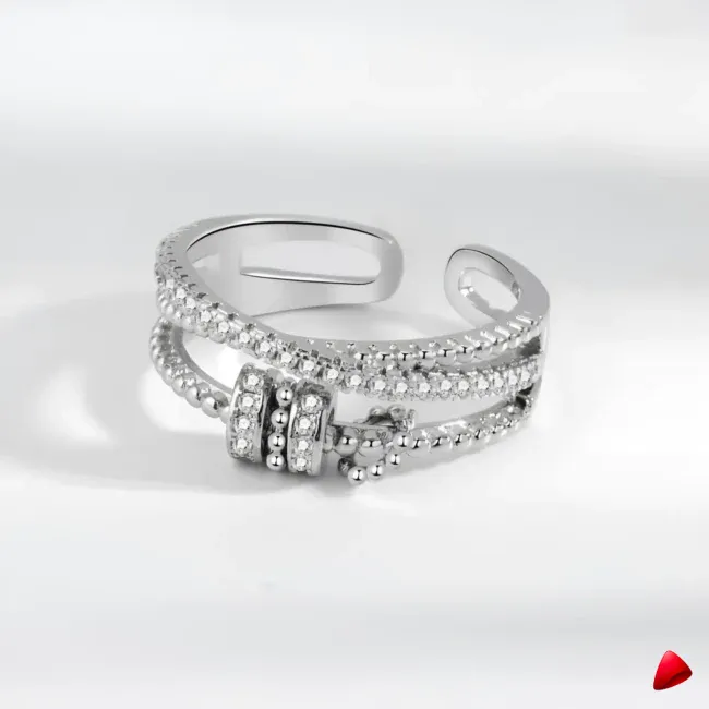 Bague Travesti Double Anneau Zircon Argent Reglable Acier - galerie