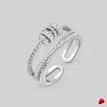 Bague Travesti Double Anneau Zircon Argent Reglable Acier - image principale