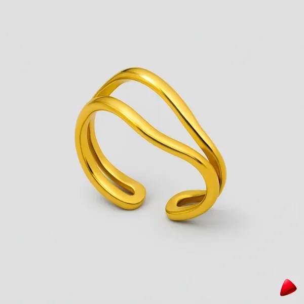 Bague Travesti Double Anneau Croise Or Acier - image principale