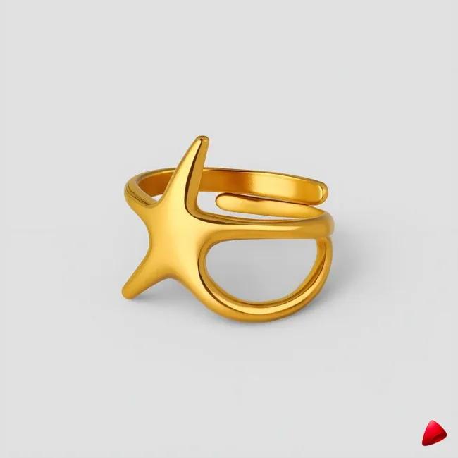 Bague Travesti Etoile Sculpte Or Acier Reglable - image principale
