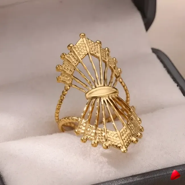Bague Travesti Eventail Filaire Or Sculpte Acier - galerie