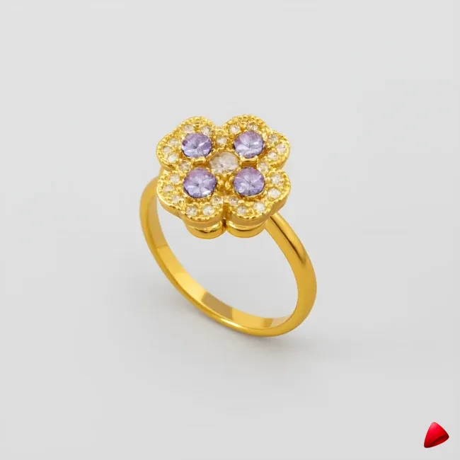 Bague Travesti Fleur Cocktail Pierre Violette Or - image principale