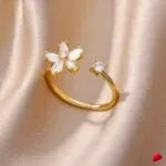 Bague Travesti Fleur Marquise Zircon Or Acier - galerie
