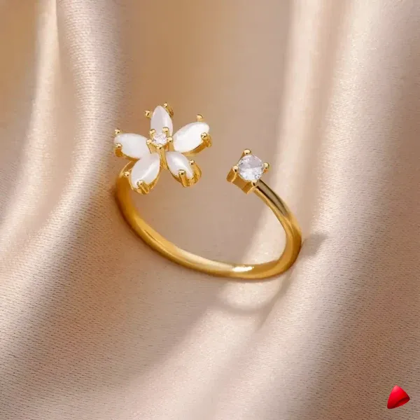 Bague Travesti Fleur Marquise Zircon Or Acier - galerie