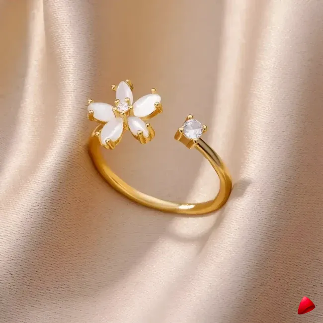 Bague Travesti Fleur Marquise Zircon Or Acier - galerie