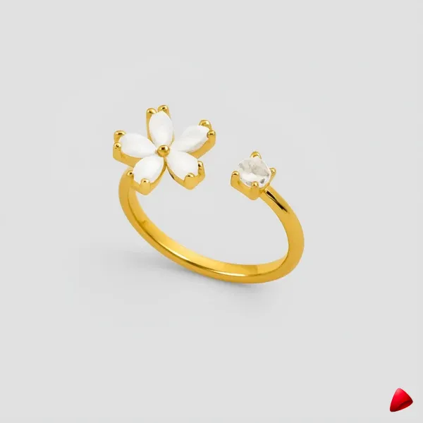 Bague Travesti Fleur Marquise Zircon Or Acier - image principale