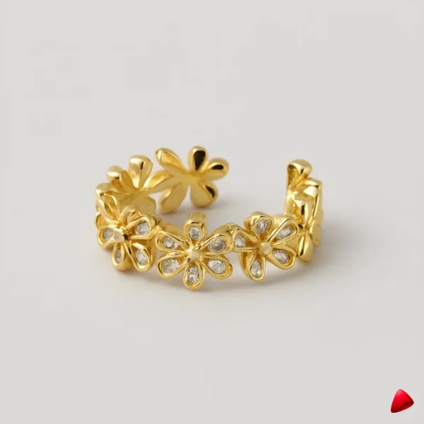 Bague Travesti Couronne Marguerites Or Zircon Acier - image principale