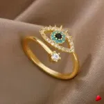 Bague Travesti Oeil Bleu Zircon Or Acier - galerie