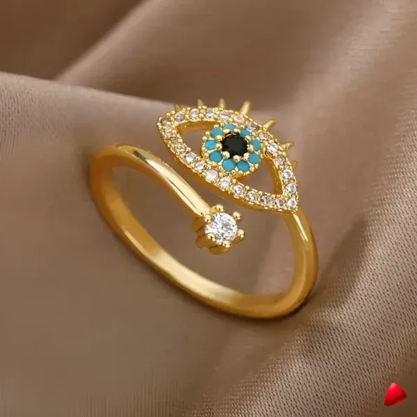 Bague Travesti Oeil Bleu Zircon Or Acier - galerie