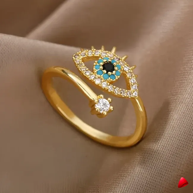Bague Travesti Oeil Bleu Zircon Or Acier - galerie