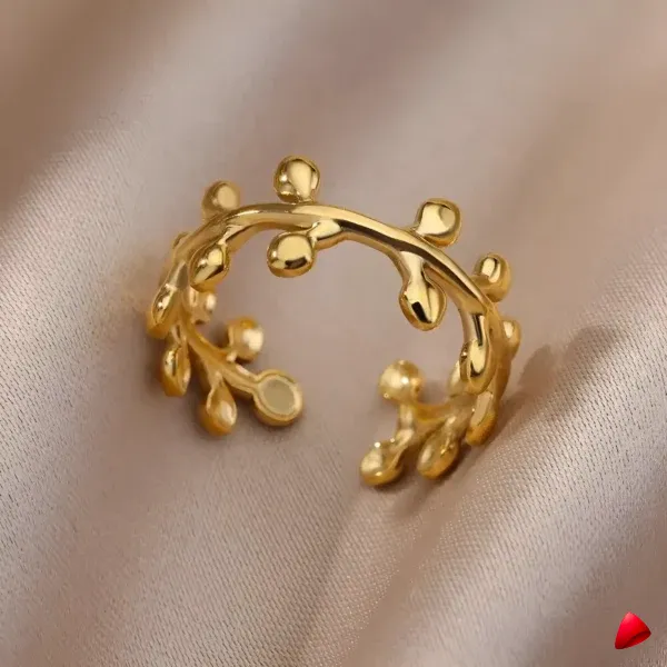 Bague Travesti Couronne Olives Or Sculpte Acier - galerie
