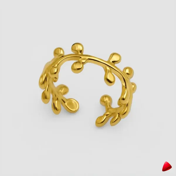 Bague Travesti Couronne Olives Or Sculpte Acier - image principale