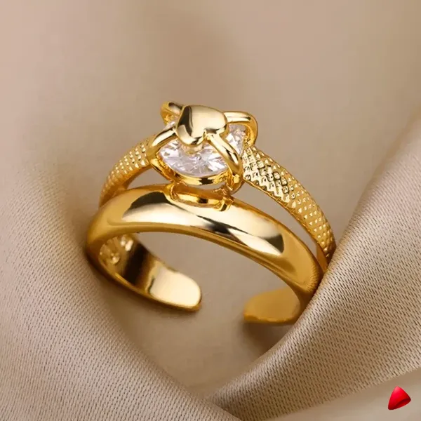 Bague Travesti Solitaire Zircon Or Acier Reglable - galerie