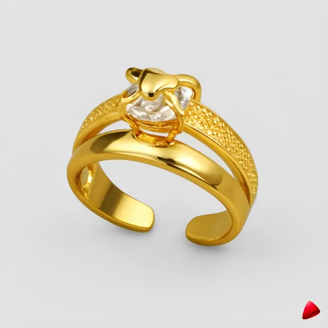 Bague Travesti Solitaire Zircon Or Acier Reglable - image principale