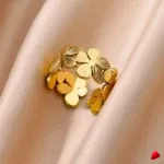 Bague Travesti Quatre Trefles Or Sculpte Reglable - galerie