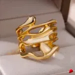Bague Travesti Vague Liquide Or Sculpte Acier - galerie