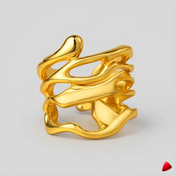 Bague Travesti Vague Liquide Or Sculpte Acier - image principale