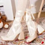 Ballerine Travesti Mary Janes Ruban Croise Talon Bloc Retro - galerie