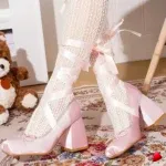 Ballerine Travesti Mary Janes Ruban Croise Talon Bloc Retro - galerie