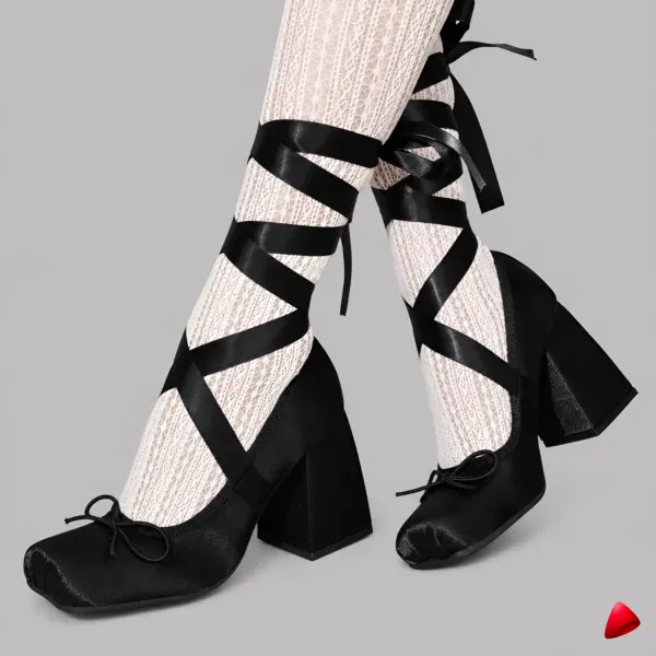 Ballerine Travesti Mary Janes Ruban Croise Talon Bloc Retro - image principale