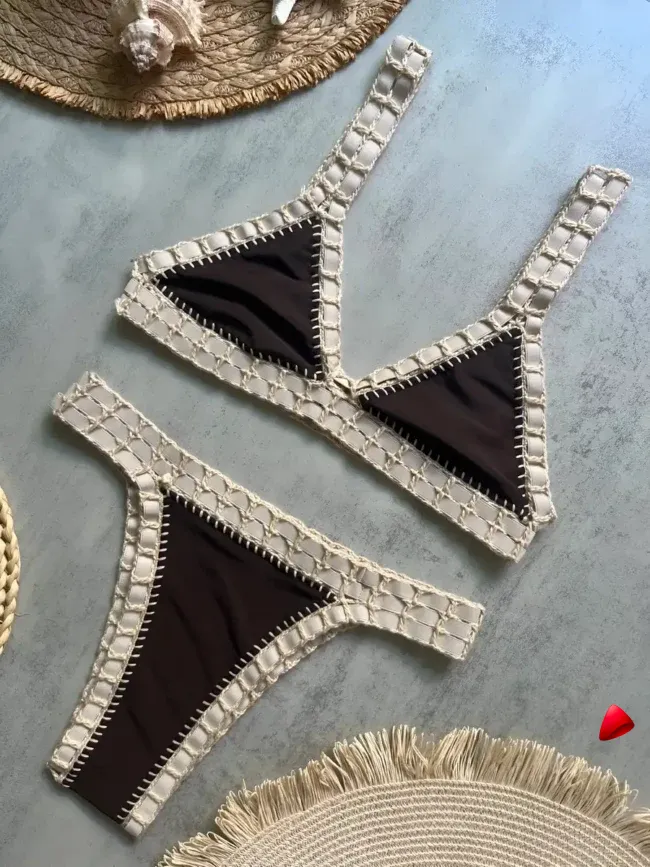 Bikini Travesti Crochet Brazilian Bordure Ivoire — galerie