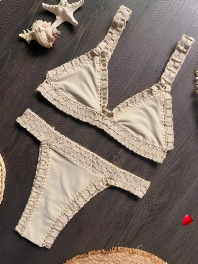 Bikini Travesti Crochet Brazilian Bordure Ivoire — galerie