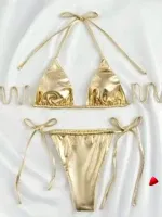 Bikini Travesti Doré Métallisé Brillant Triangle Dos Nu — galerie