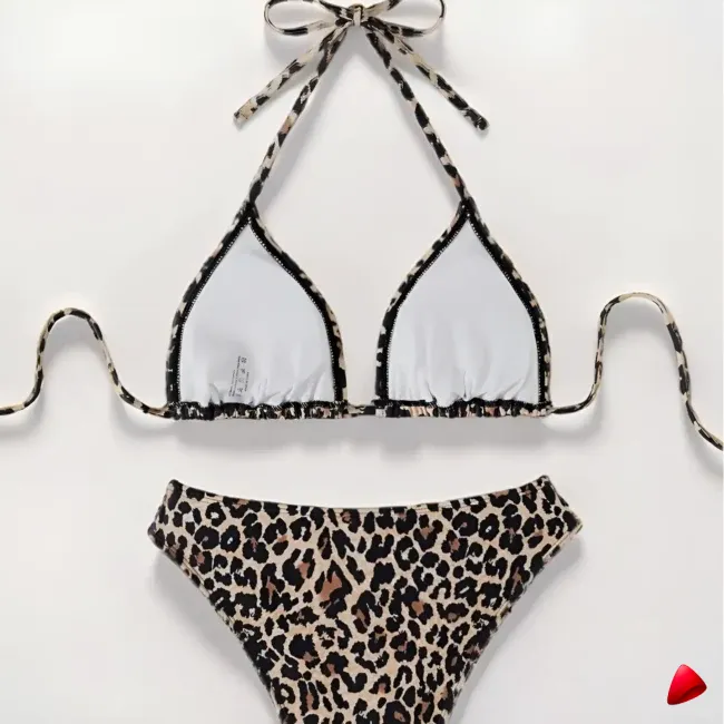 Bikini Travesti Triangle Leopard Cordons Brésilien — galerie