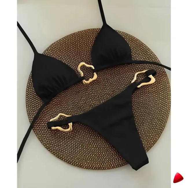 Bikini Travesti Ornement Métal Doré Triangle Lace Up — galerie