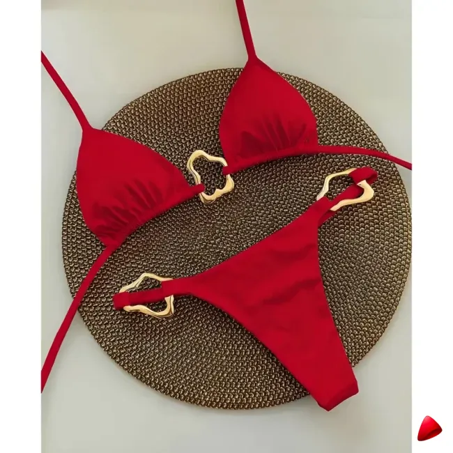 Bikini Travesti Ornement Métal Doré Triangle Lace Up — galerie